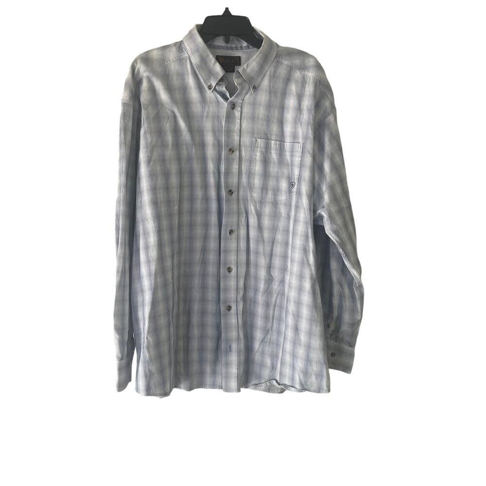 Ariat Men's Size XXL White Blue Western Cowboy Button Up Shirt